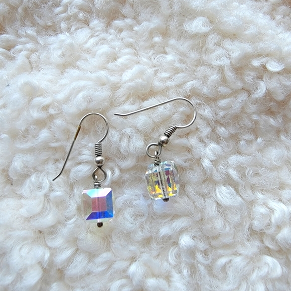 Swarovski Crystal and Sterling Silver Cube Drop Earrings - Picture 2 of 3